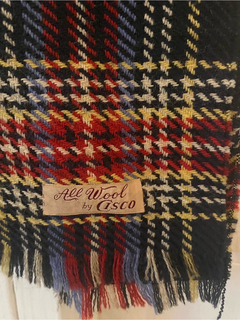 Vintage Cisco Black Plaid Wool Women's Scarf with Red Yellow - Picture 2 of 7